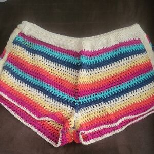 Colorful Striped Crochet Women's Shorts